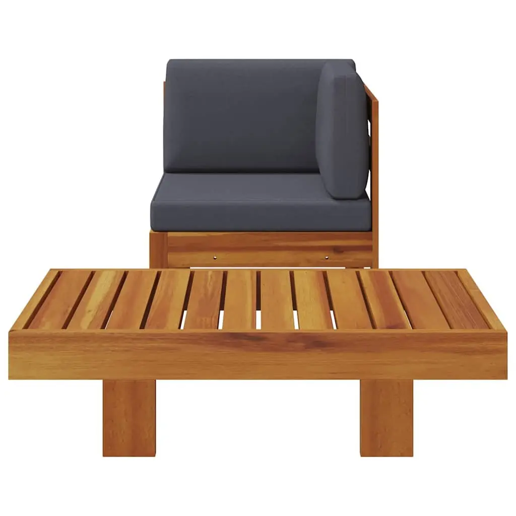 Outdoor Sectional Lounge Set 2 Piece Garden Sofa Table Grey Cushions Wood