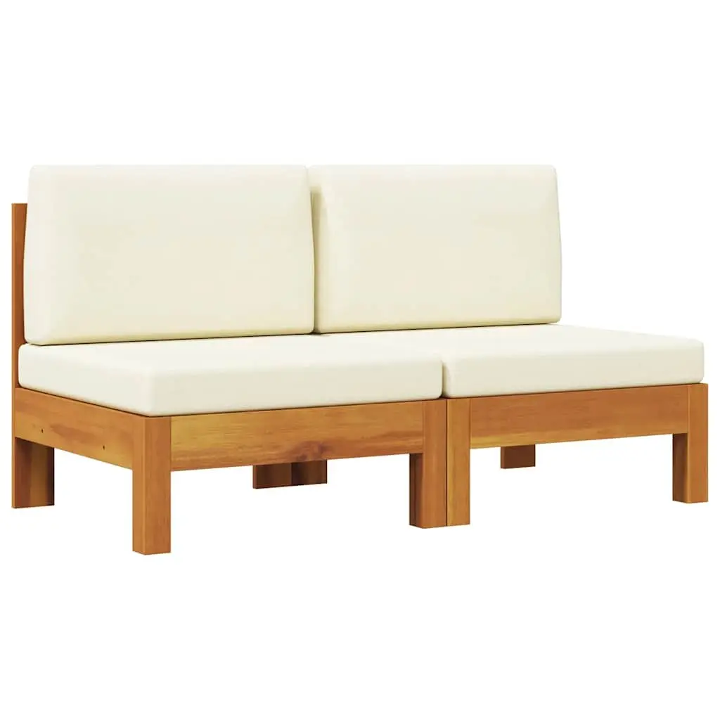 Outdoor Middle Sofas 2 pcs Cream Cushions Garden Seating Solid Wood Sectional