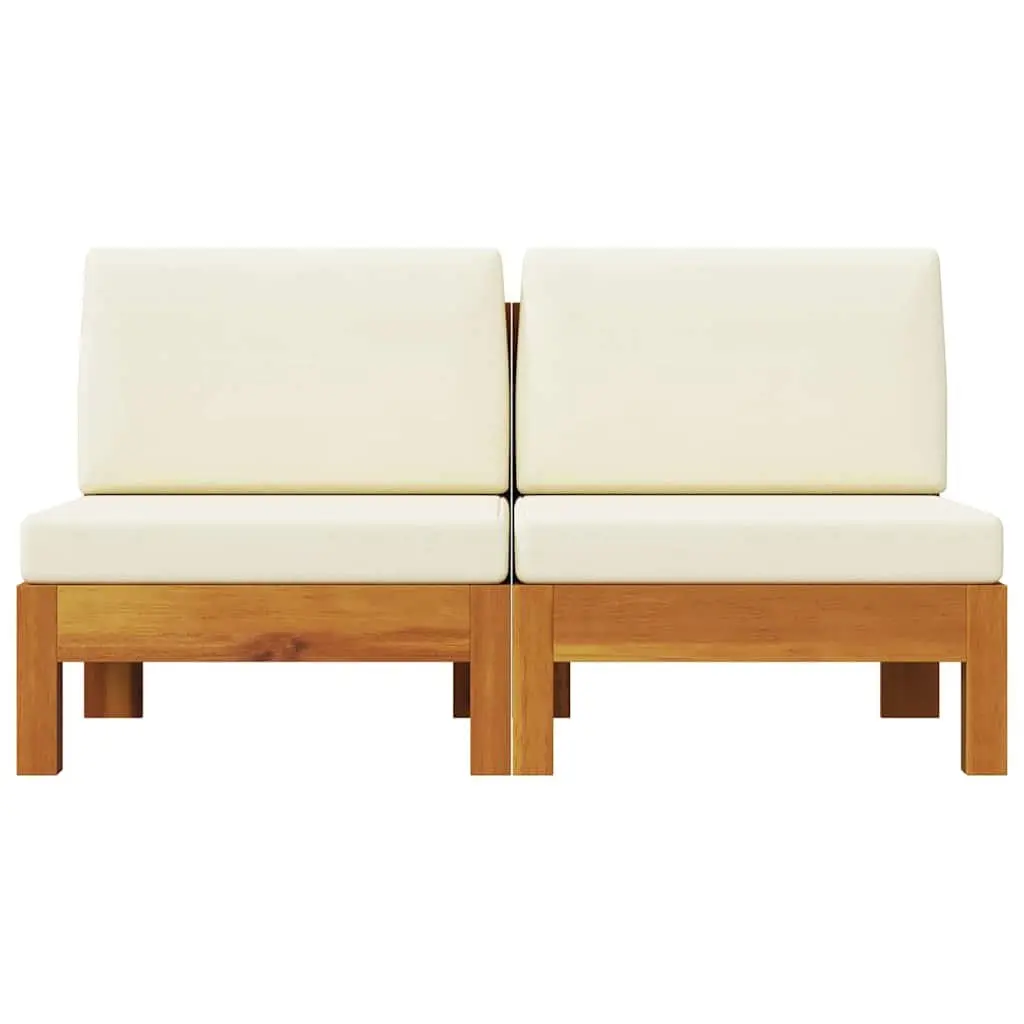 Outdoor Middle Sofas 2 pcs Cream Cushions Garden Seating Solid Wood Sectional