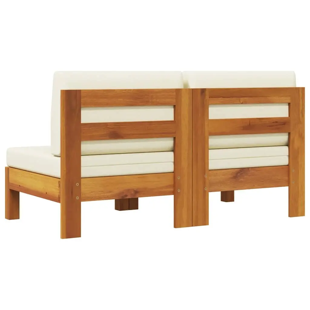 Outdoor Middle Sofas 2 pcs Cream Cushions Garden Seating Solid Wood Sectional