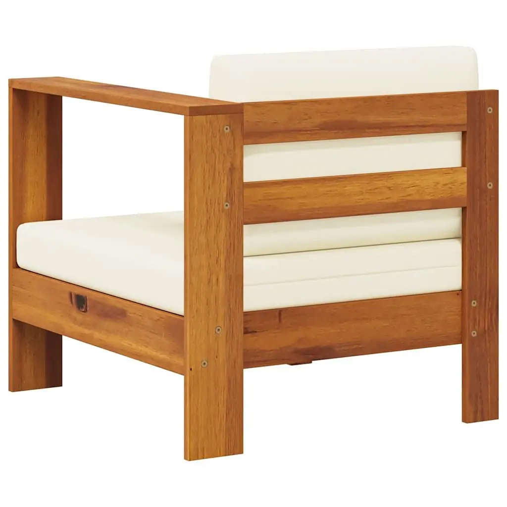 Middle Sofa Section Solid Acacia Wood Cream Outdoor Seating Unit with Armrest