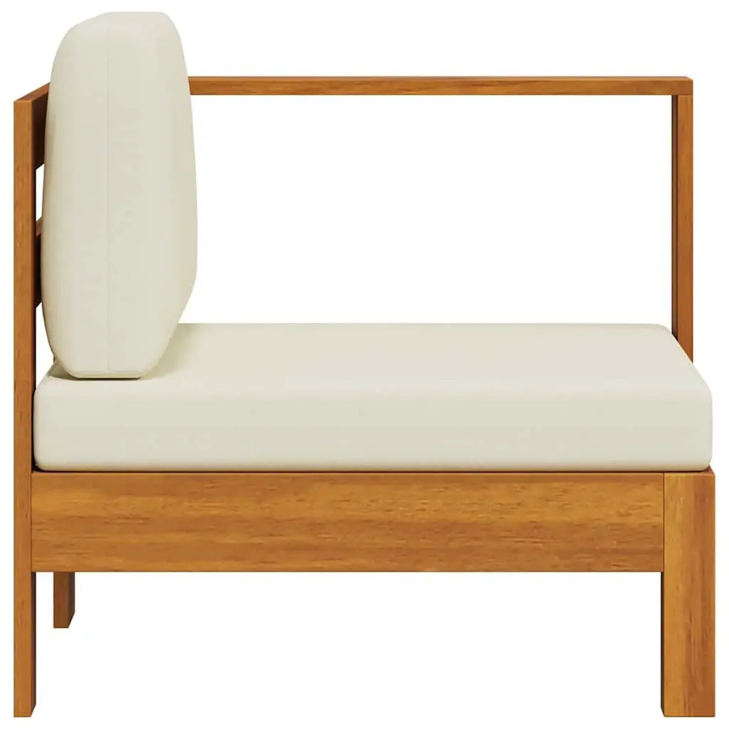 Middle Sofa Section Solid Acacia Wood Cream Outdoor Seating Unit with Armrest