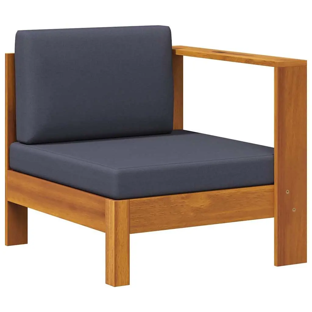 Outdoor Middle Sofa Sectional Unit Acacia Wood One Armrest Grey
