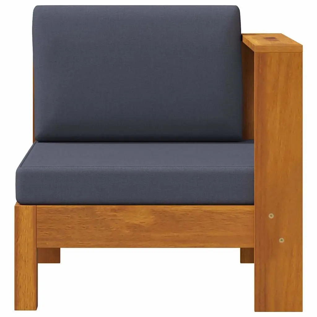 Outdoor Middle Sofa Sectional Unit Acacia Wood One Armrest Grey
