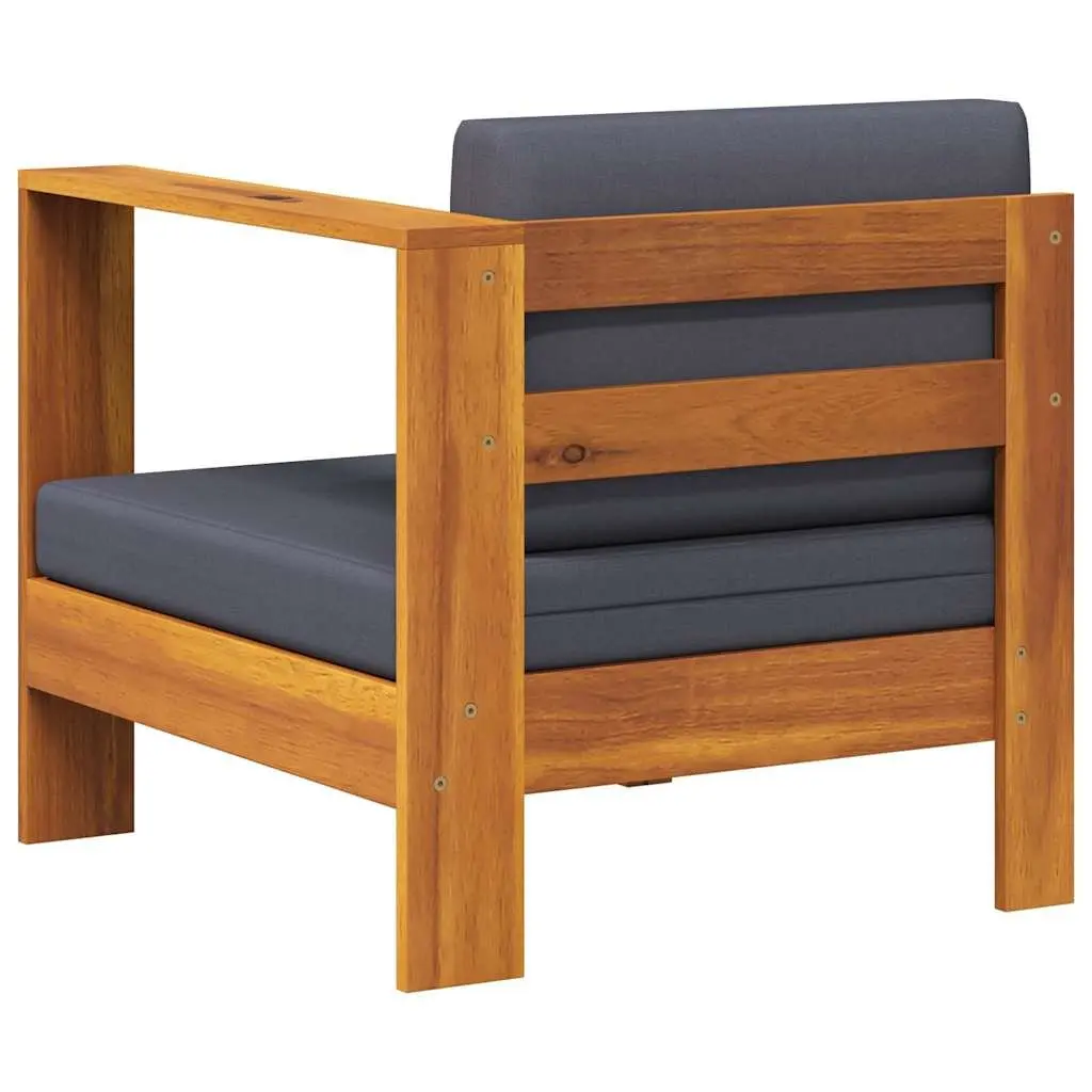 Outdoor Middle Sofa Sectional Unit Acacia Wood One Armrest Grey