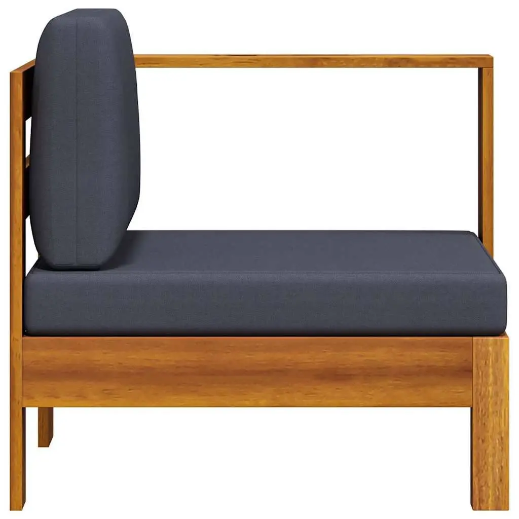 Outdoor Middle Sofa Sectional Unit Acacia Wood One Armrest Grey