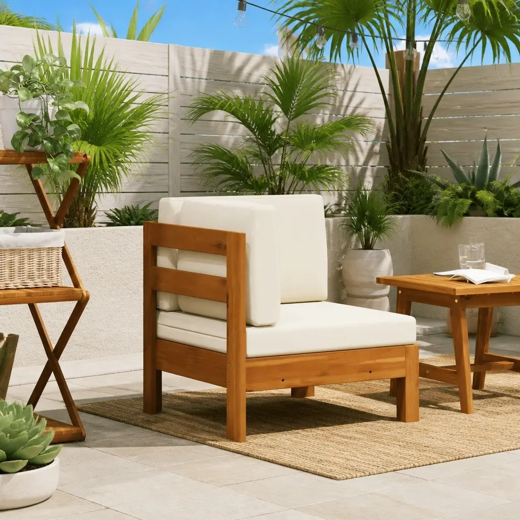 Outdoor Sectional Sofa Solid Acacia Wood Thick Cream Cushions Garden Corner