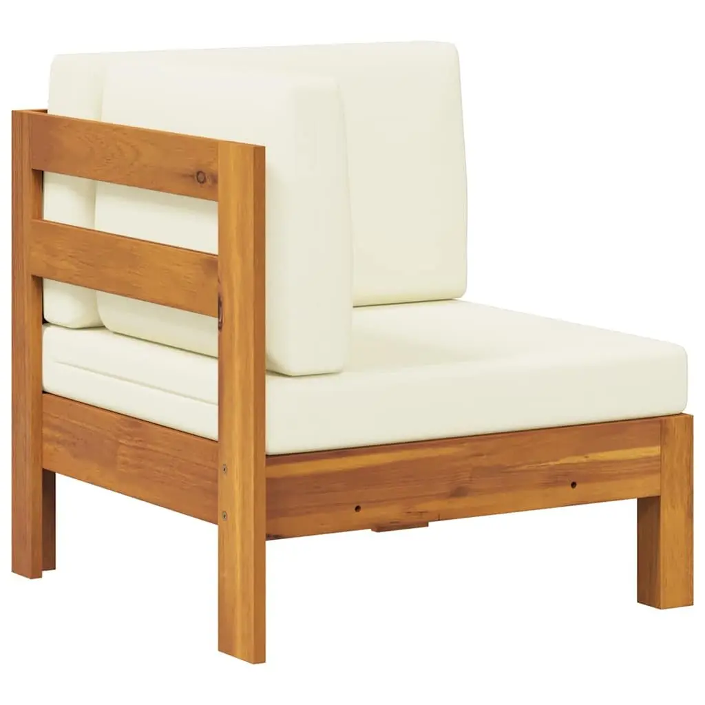 Outdoor Sectional Sofa Solid Acacia Wood Thick Cream Cushions Garden Corner
