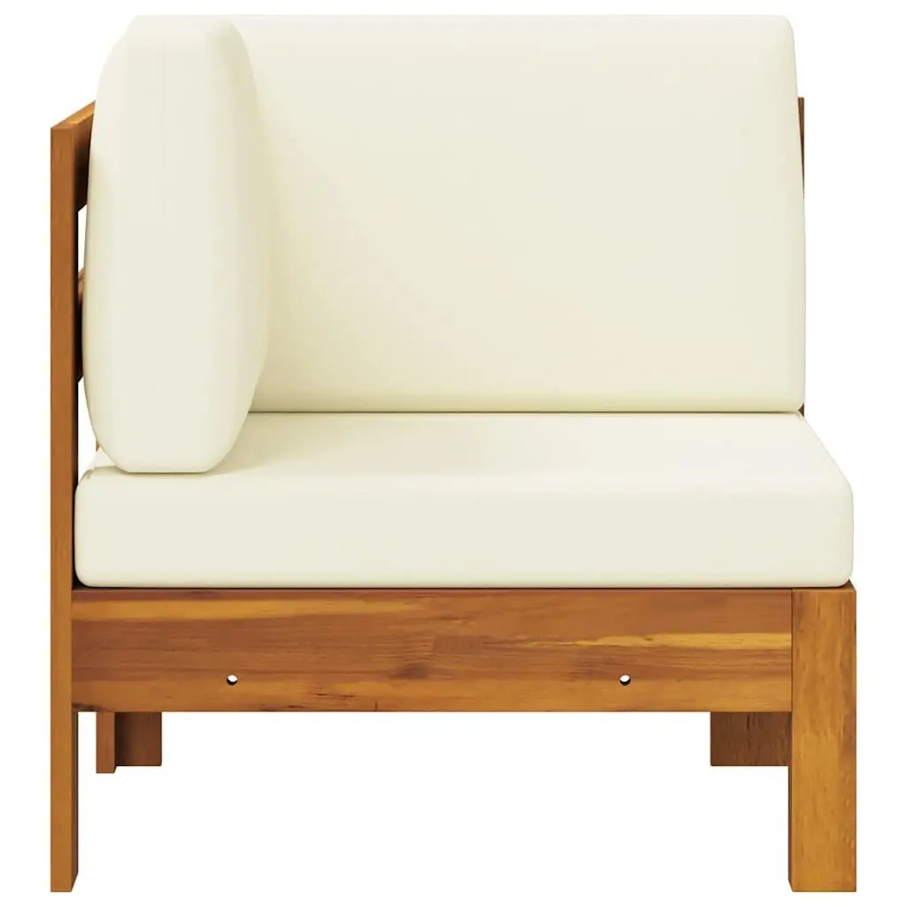 Outdoor Sectional Sofa Solid Acacia Wood Thick Cream Cushions Garden Corner