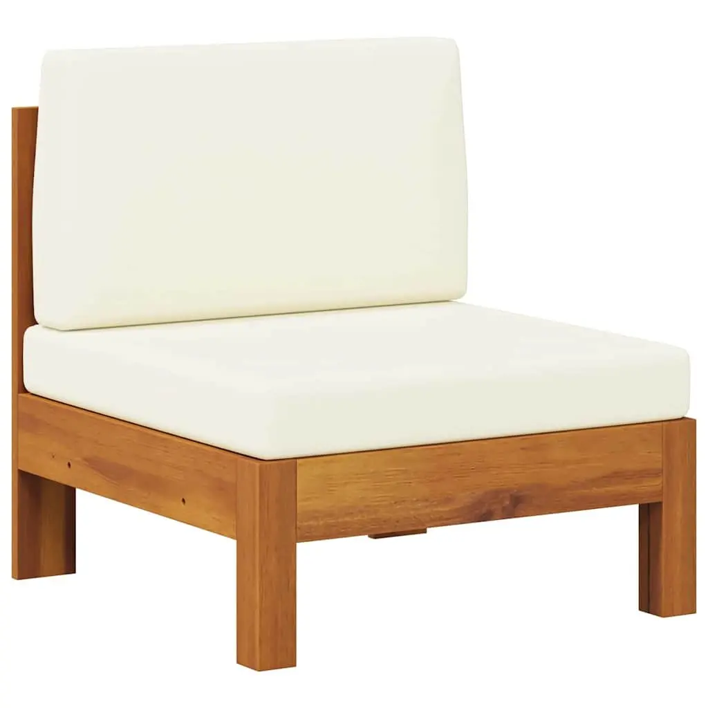 Outdoor Middle Sofa Cream Cushions Solid Acacia Wood Garden Sectional Lounge