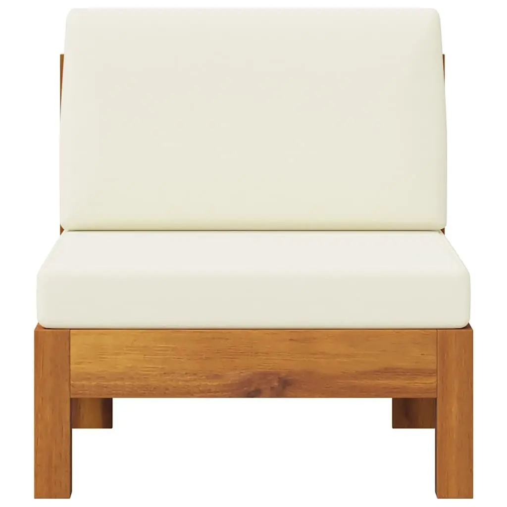 Outdoor Middle Sofa Cream Cushions Solid Acacia Wood Garden Sectional Lounge