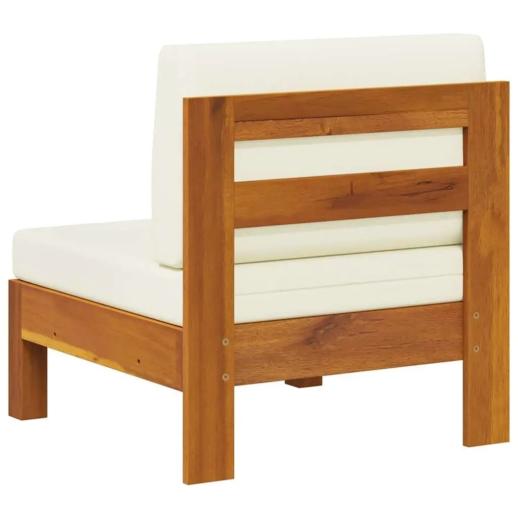 Outdoor Middle Sofa Cream Cushions Solid Acacia Wood Garden Sectional Lounge