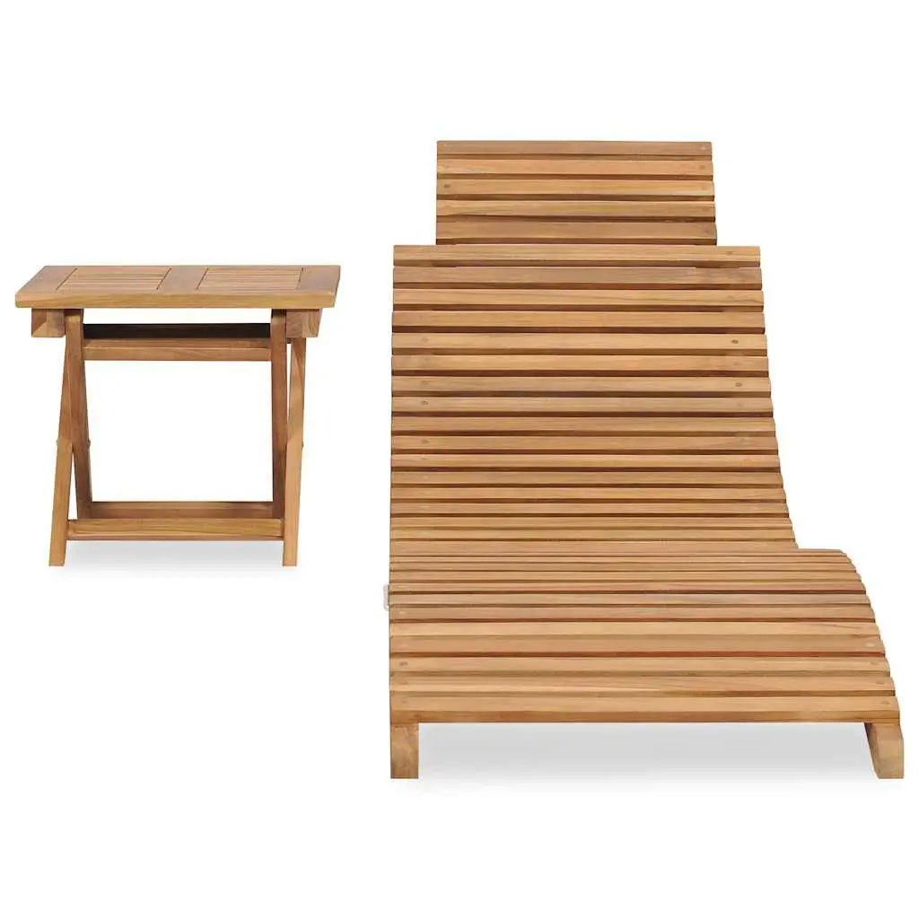 Folding Sun Lounger with Table Wooden Garden Patio Outdoor Recliner Chair