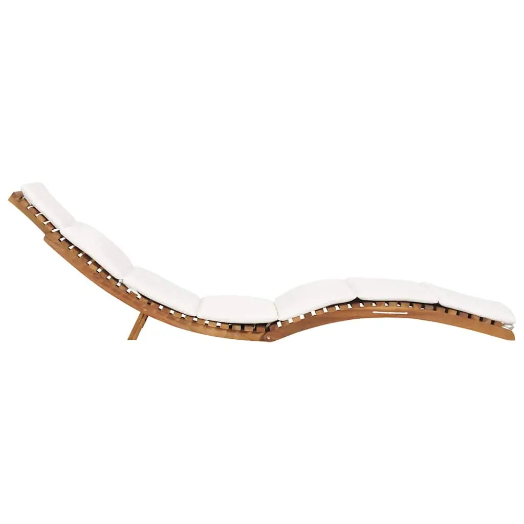 Wooden Sun Lounger Folding Garden Lounger Outdoor Seating with Cream Cushion