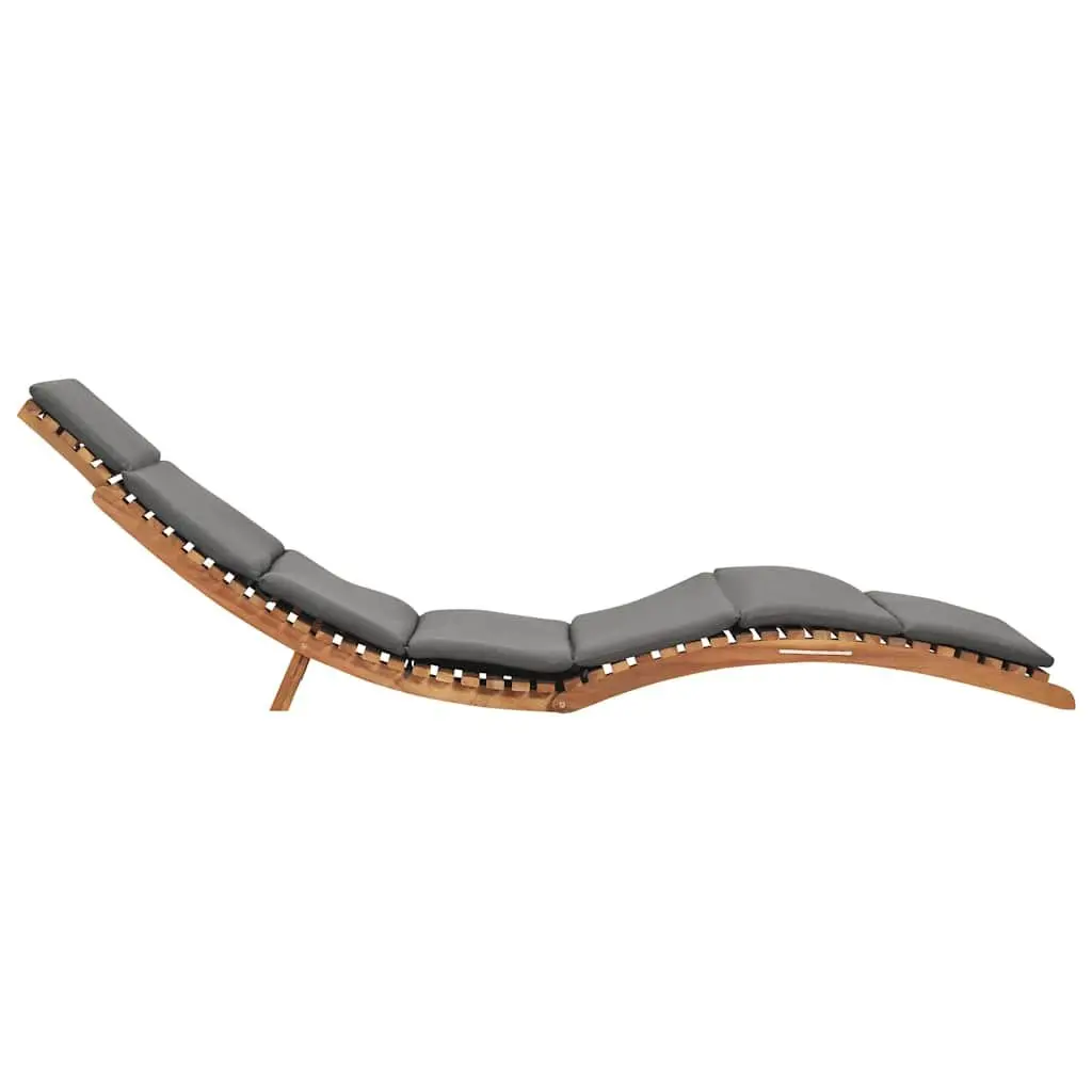 Folding Sun Lounger Teak Wood Ergonomically Curved Grey Outdoor Seating Bed Recliner with Cushion