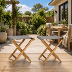 Folding Chairs 2 pcs Solid Wood and Fabric Seat Outdoor Garden Patio Seating