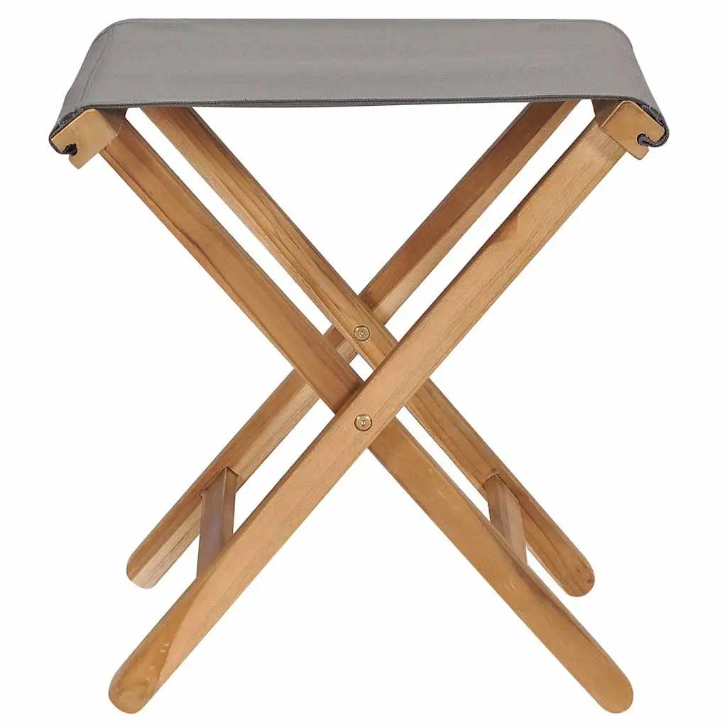 Folding Chairs Solid Teak Wood and Fabric Seat Outdoor Grey 2 Piece