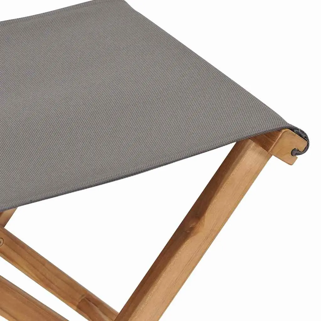 Folding Chairs Solid Teak Wood and Fabric Seat Outdoor Grey 2 Piece
