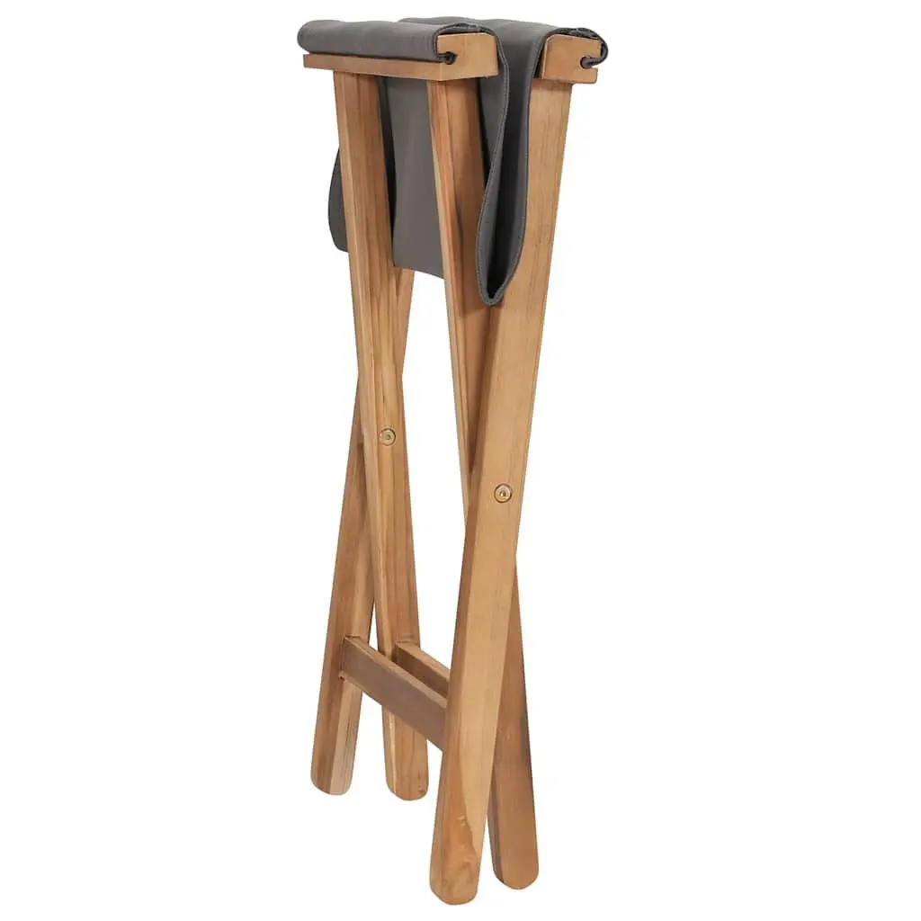 Folding Chairs Solid Teak Wood and Fabric Seat Outdoor Grey 2 Piece