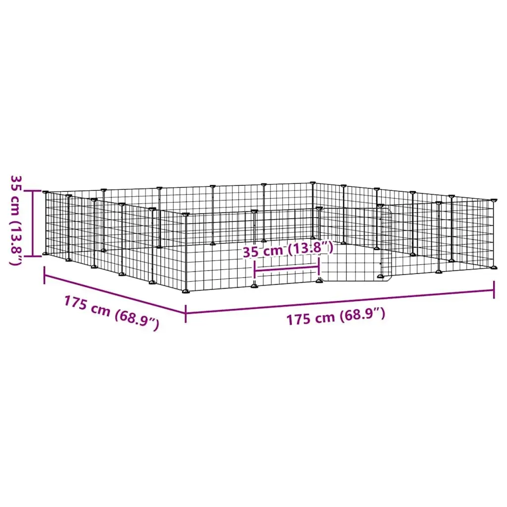 20 Panel Pet Cage Powder Coated Steel 35x35 cm Black Small Animal Enclosure Playpen