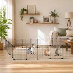 36-Panel Pet Cage with Door Black 35x35 cm Modular Small Animal Habitat