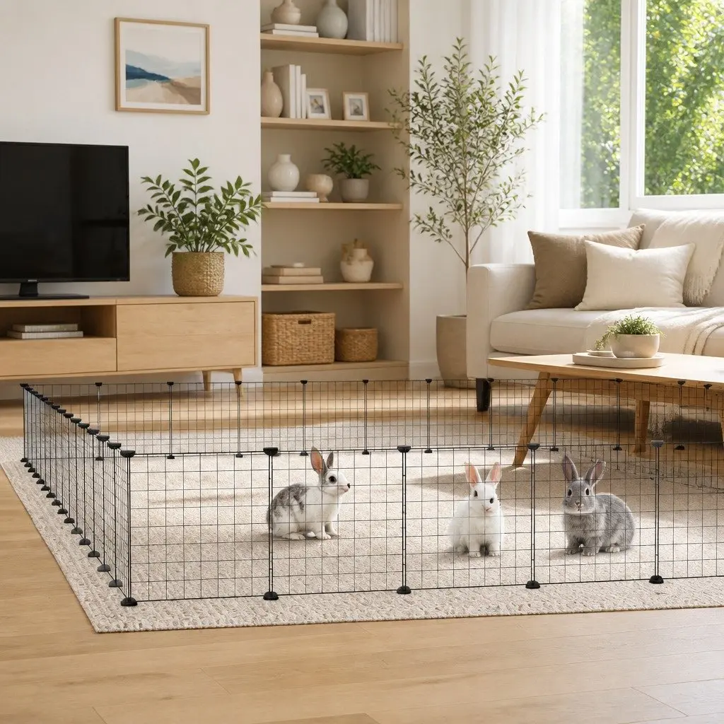 Pet Cage Black Powder Coated Steel 35x35cm Modular 60 Panel Exercise Enclosure