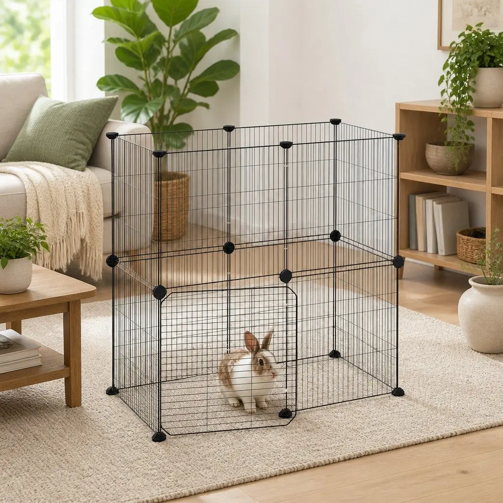 12 Panel Pet Cage Modular Powder-coated Steel 35x35 cm Black