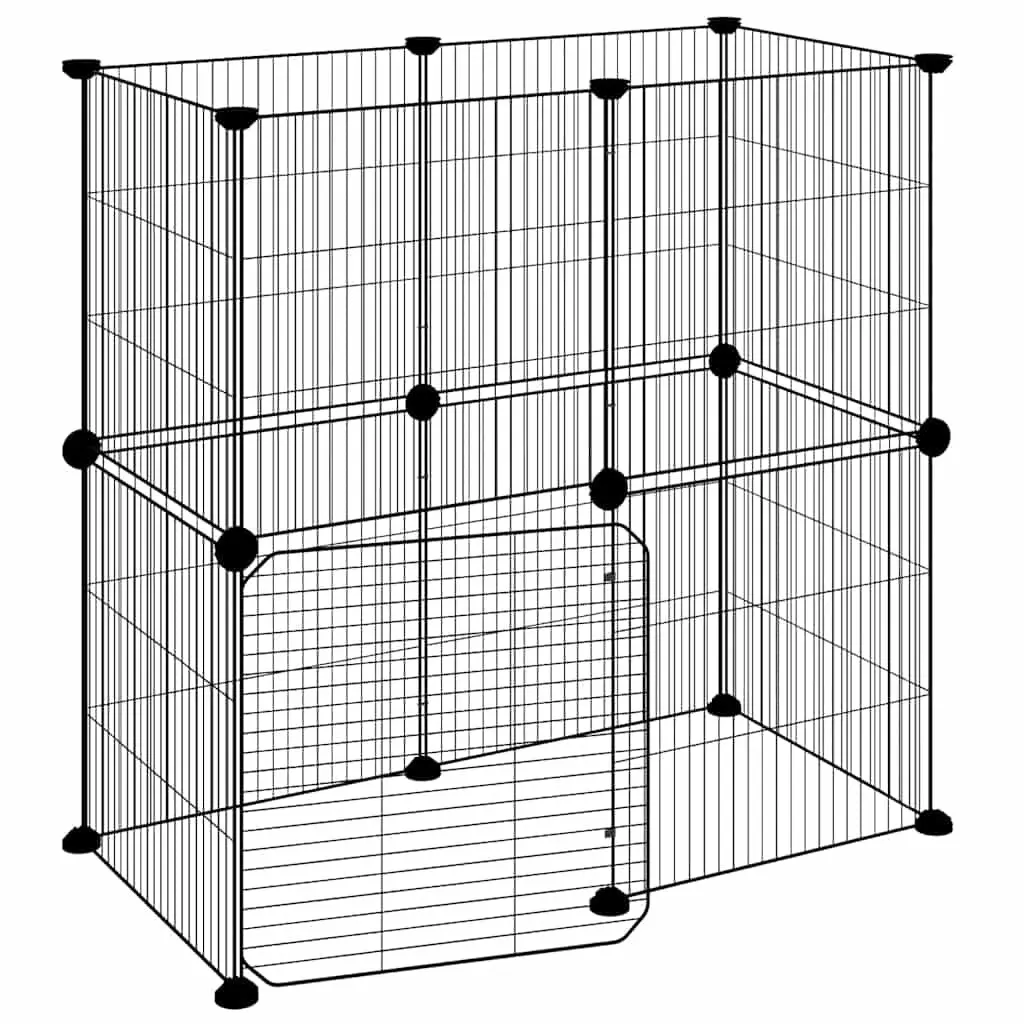 12 Panel Pet Cage Modular Powder-coated Steel 35x35 cm Black