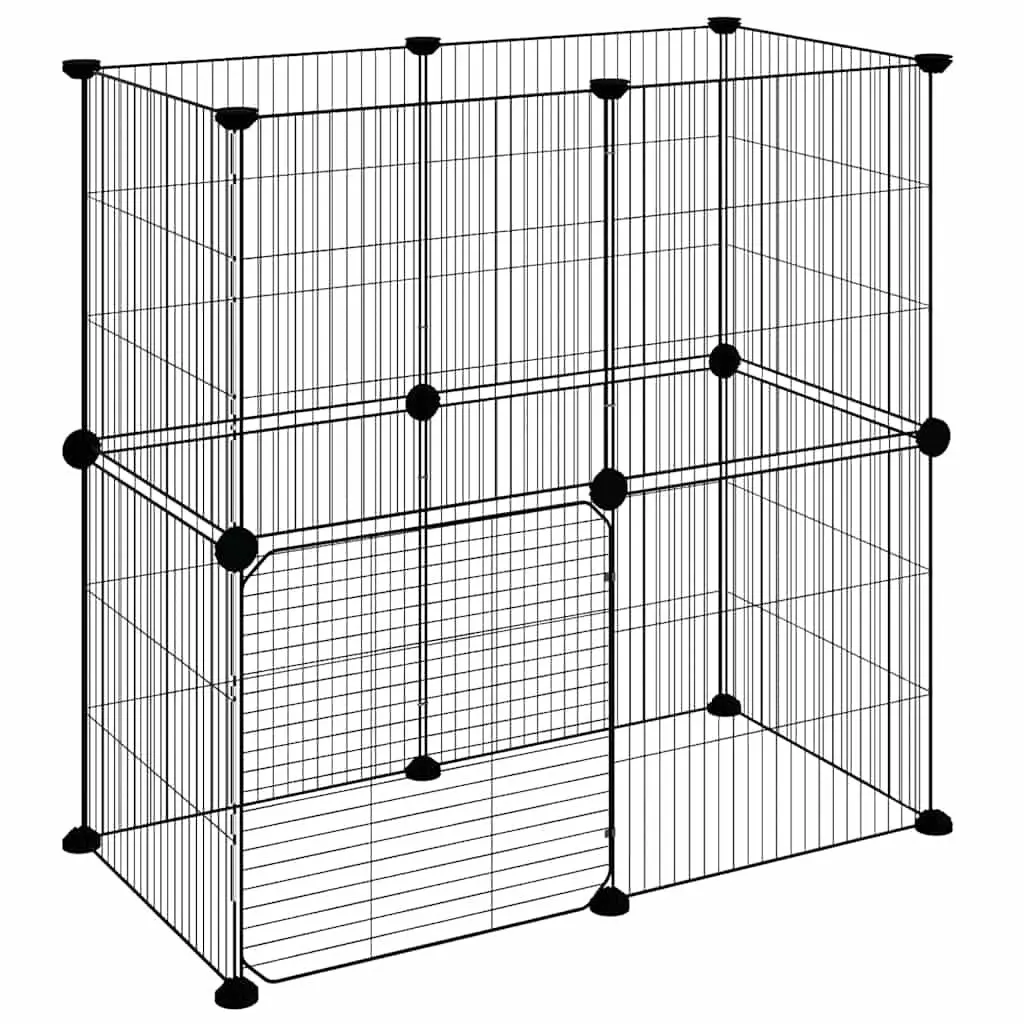12 Panel Pet Cage Modular Powder-coated Steel 35x35 cm Black