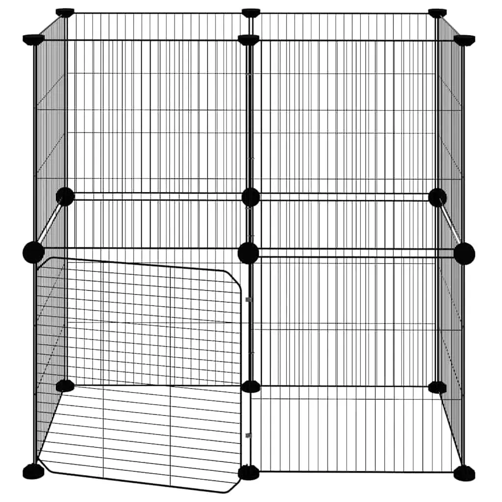 12 Panel Pet Cage Modular Powder-coated Steel 35x35 cm Black