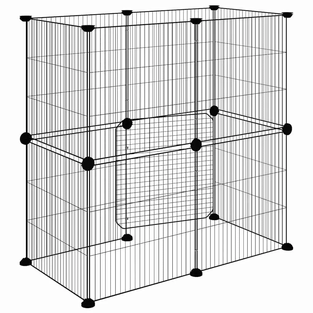 12 Panel Pet Cage Modular Powder-coated Steel 35x35 cm Black