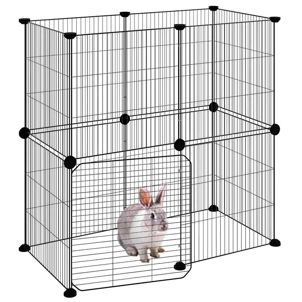 12 Panel Pet Cage Modular Powder-coated Steel 35x35 cm Black