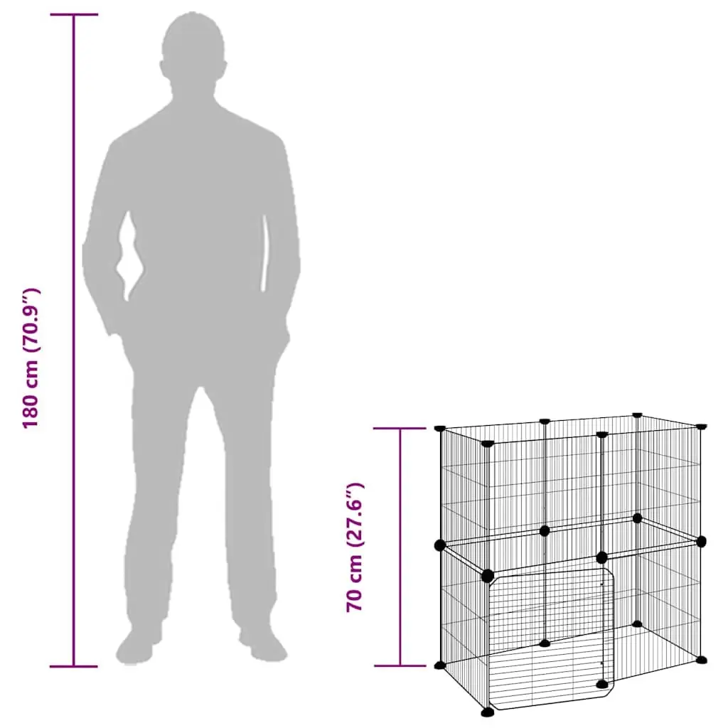 12 Panel Pet Cage Modular Powder-coated Steel 35x35 cm Black