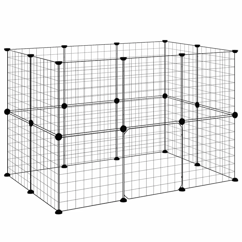 20 Panel Pet Cage Powder-Coated Steel 105x70x70 cm Black DIY Playpen Enclosure for Small Animals