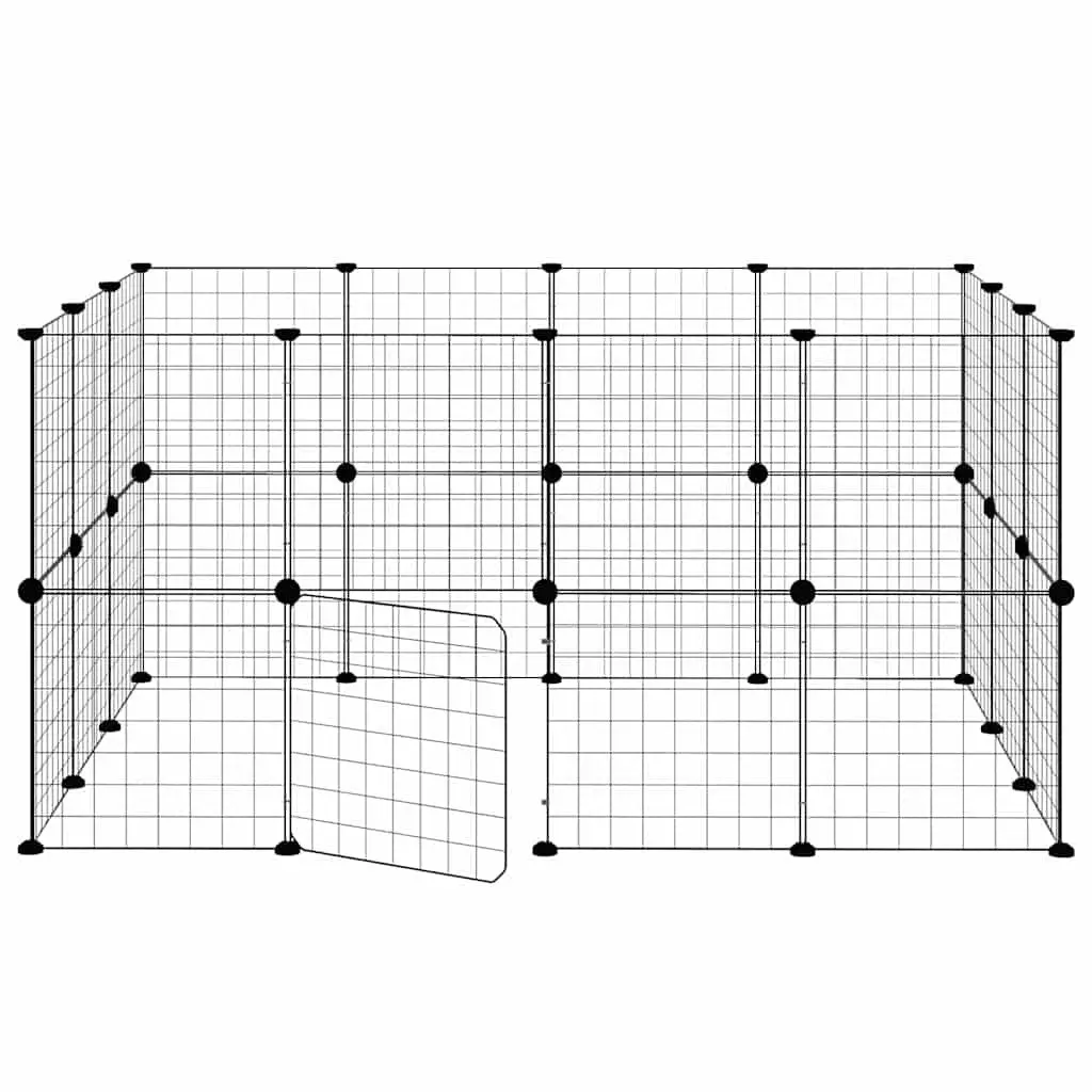 28 Panel Black Steel Pet Cage DIY Assembly 140x105x70cm Animal Enclosure with Door