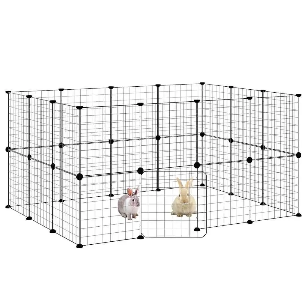 28 Panel Black Steel Pet Cage DIY Assembly 140x105x70cm Animal Enclosure with Door
