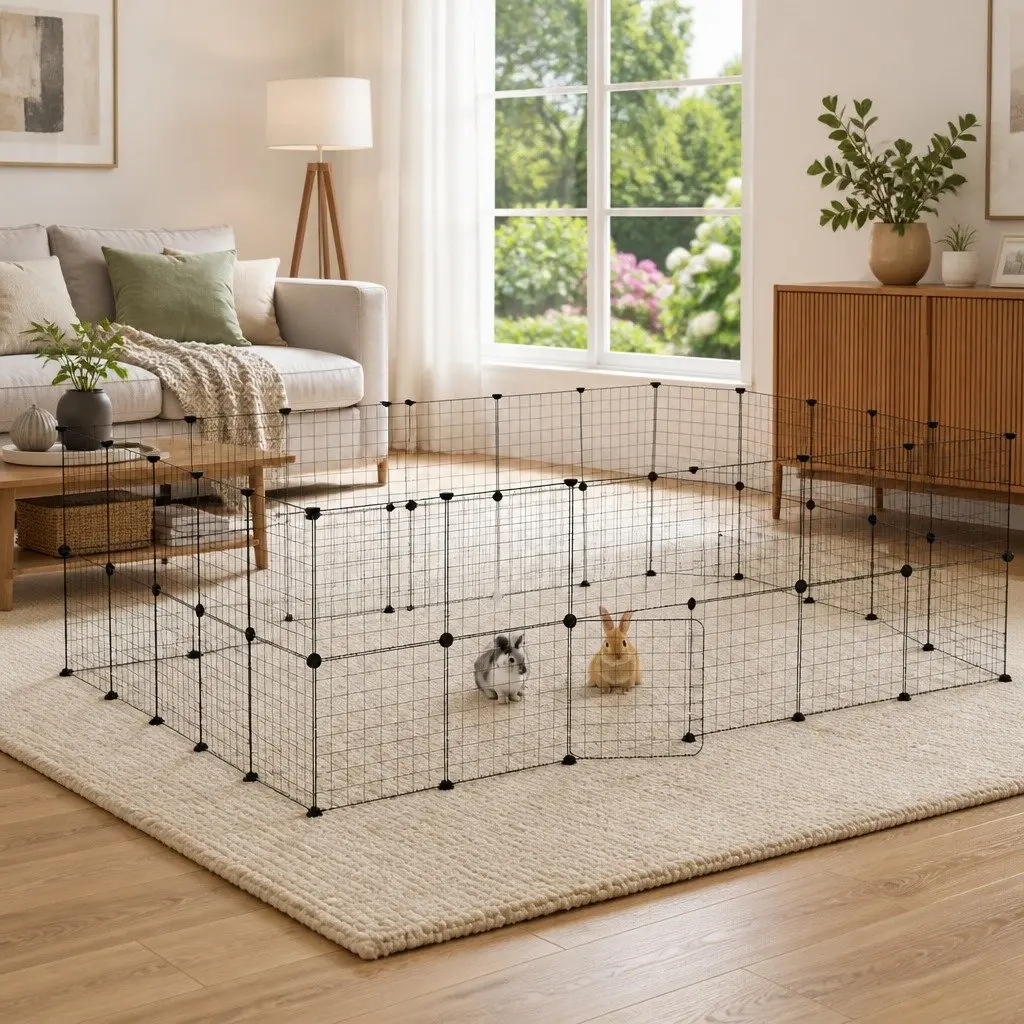 44 Panel Pet Cage Powder-Coated Steel 210x175x70 cm Black