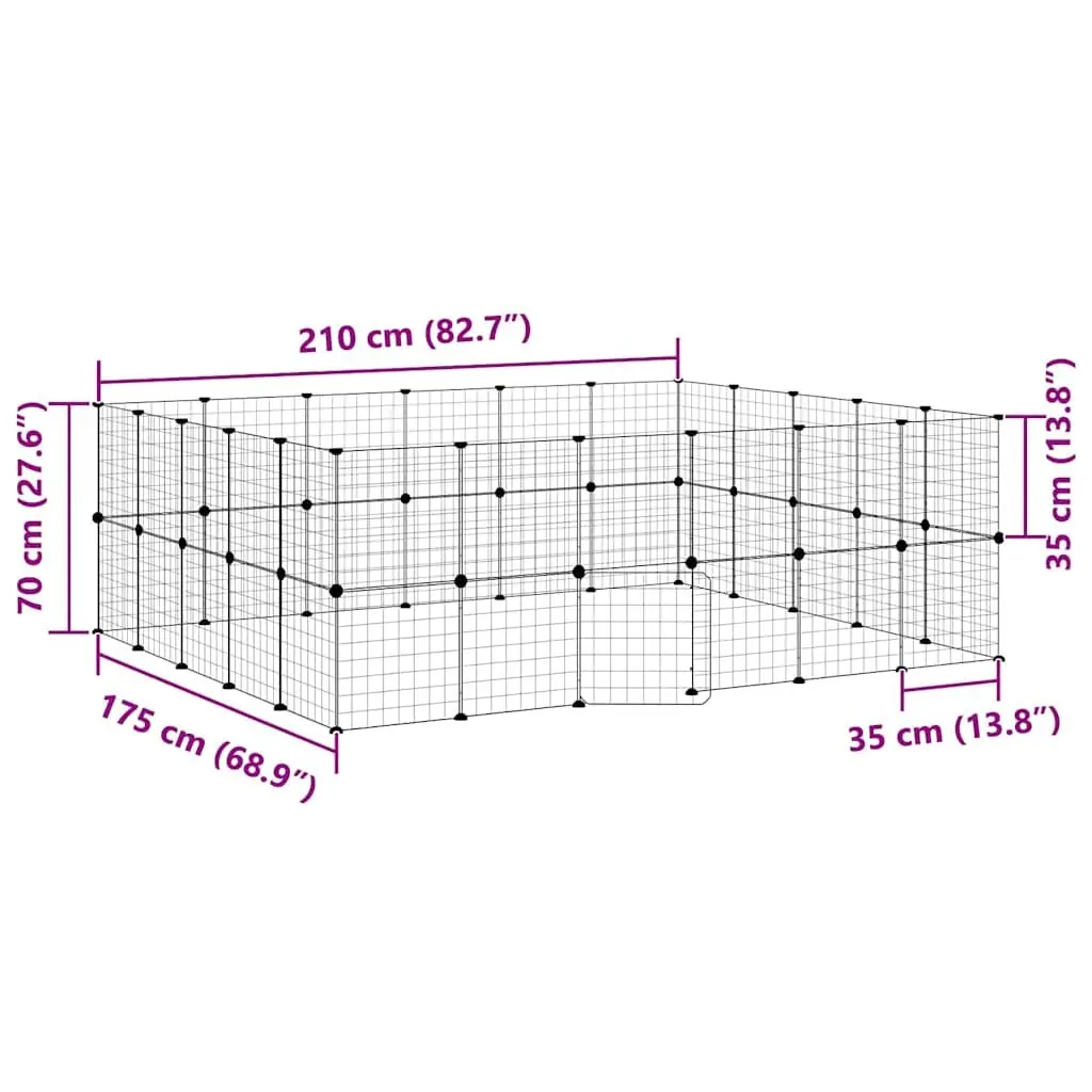 44 Panel Pet Cage Powder-Coated Steel 210x175x70 cm Black
