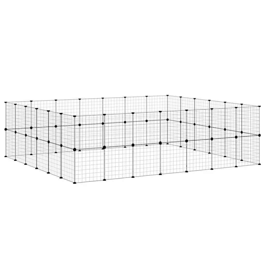 Pet Cage Modular Enclosure 245x210x70 cm Black Steel 52 Panel