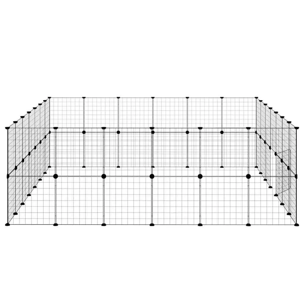 Pet Cage Modular Enclosure 245x210x70 cm Black Steel 52 Panel