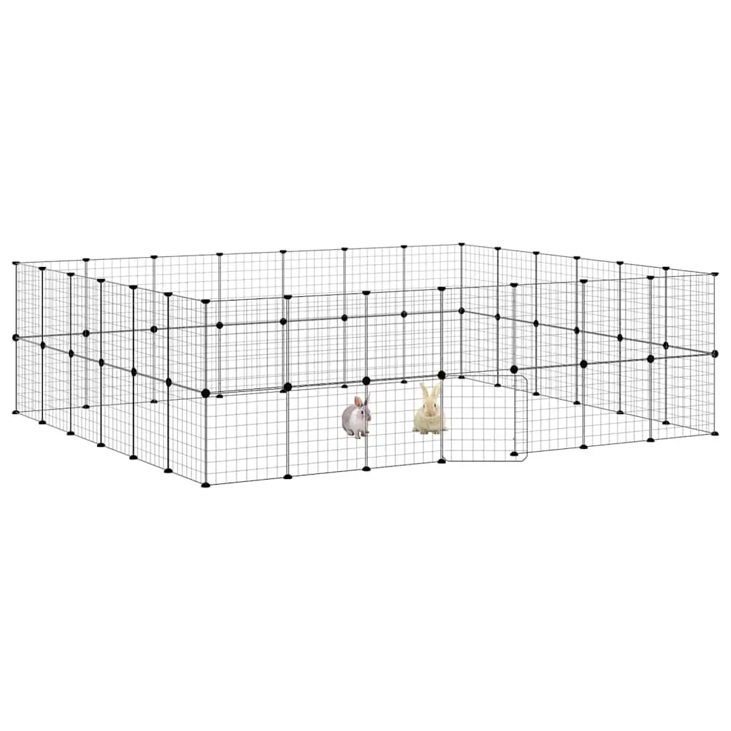 Pet Cage Modular Enclosure 245x210x70 cm Black Steel 52 Panel