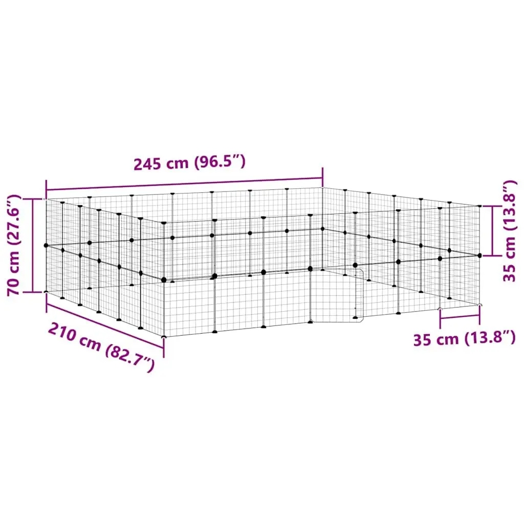 Pet Cage Modular Enclosure 245x210x70 cm Black Steel 52 Panel