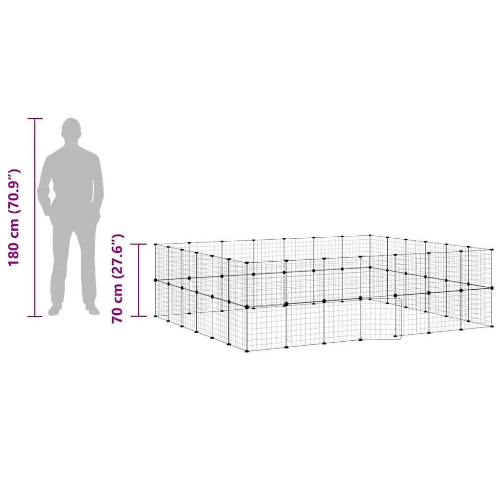 Pet Cage Modular Enclosure 245x210x70 cm Black Steel 52 Panel