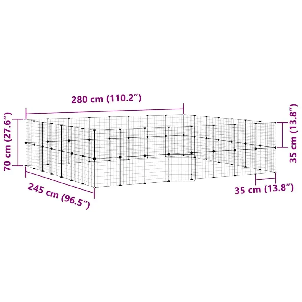 Pet Cage Modular Enclosure 280x245x70cm Steel 60 Panel Black