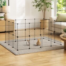 Pet Cage 28-Panel Enclosure with Door Black 35x35cm Small Animal Playpen