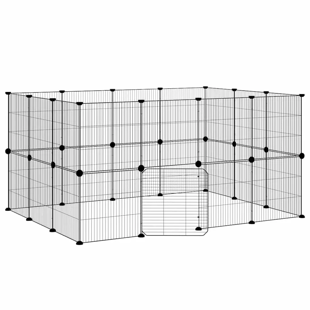 Pet Cage Steel 140x105x70 cm Black 28 Panel Small Animal Enclosure Playpen