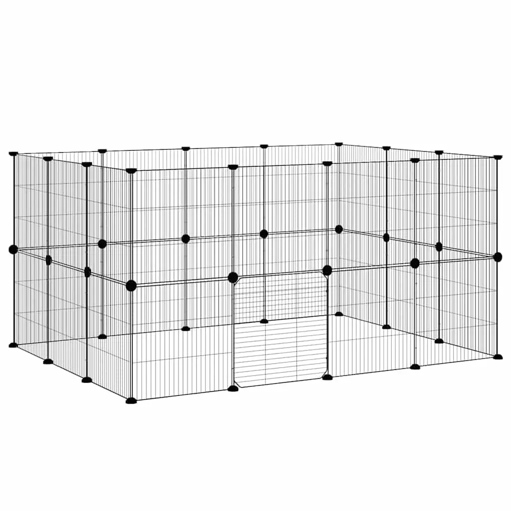 Pet Cage Steel 140x105x70 cm Black 28 Panel Small Animal Enclosure Playpen