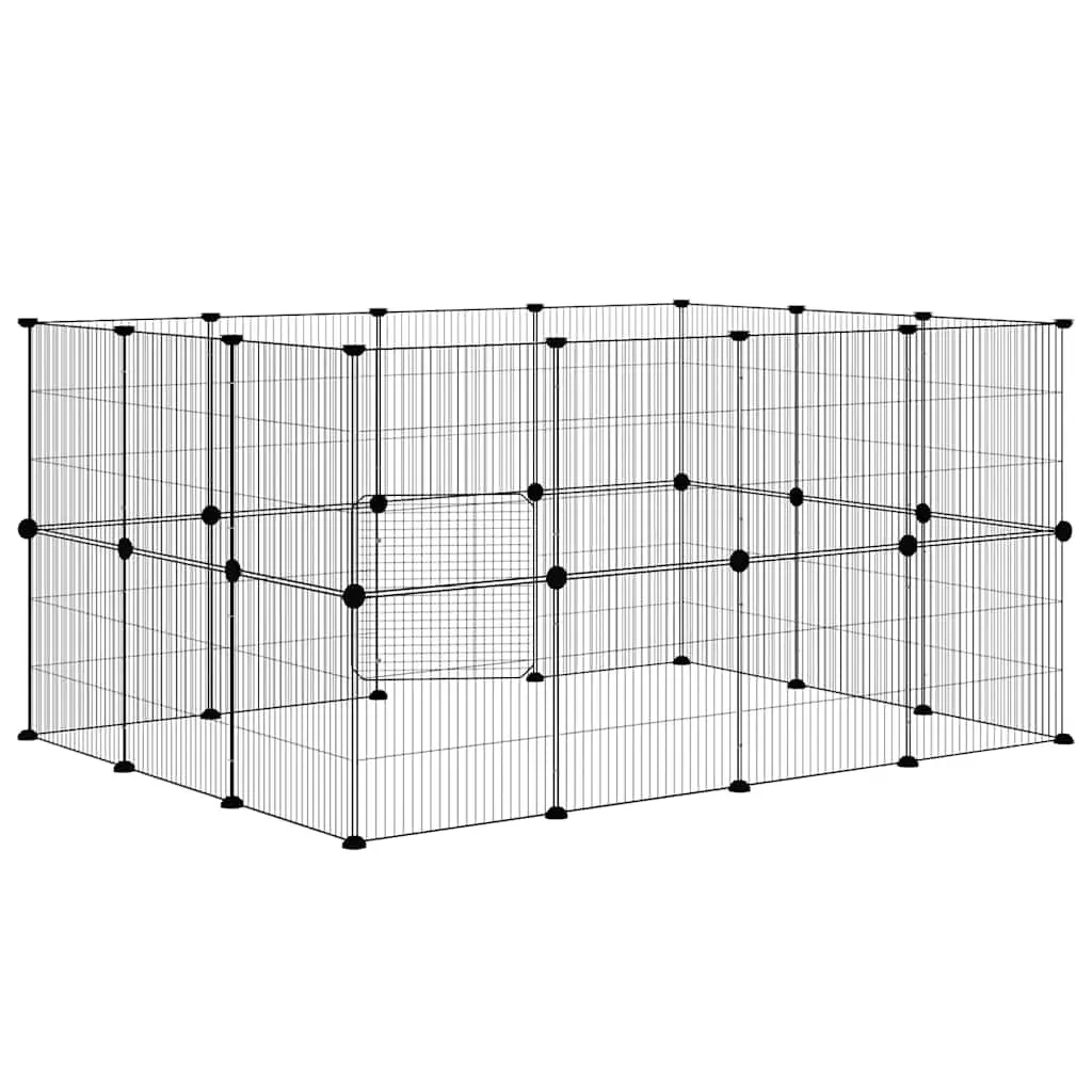 Pet Cage Steel 140x105x70 cm Black 28 Panel Small Animal Enclosure Playpen