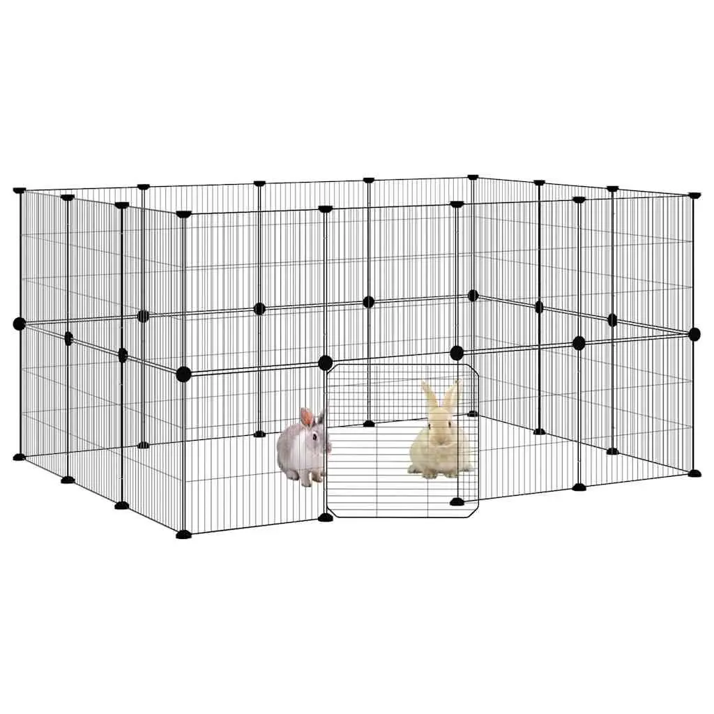 Pet Cage Steel 140x105x70 cm Black 28 Panel Small Animal Enclosure Playpen
