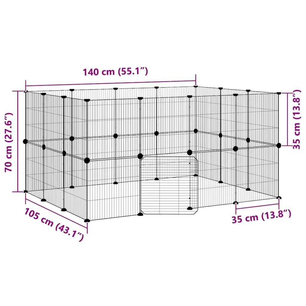 Pet Cage Steel 140x105x70 cm Black 28 Panel Small Animal Enclosure Playpen